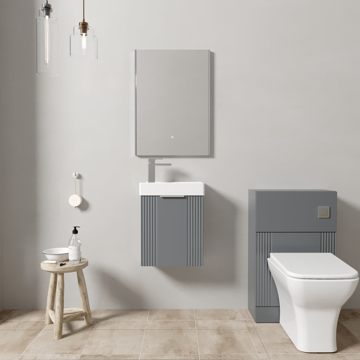 Retro Cloakroom Suite - Wall Hung Basin Unit, Toilet & Tap