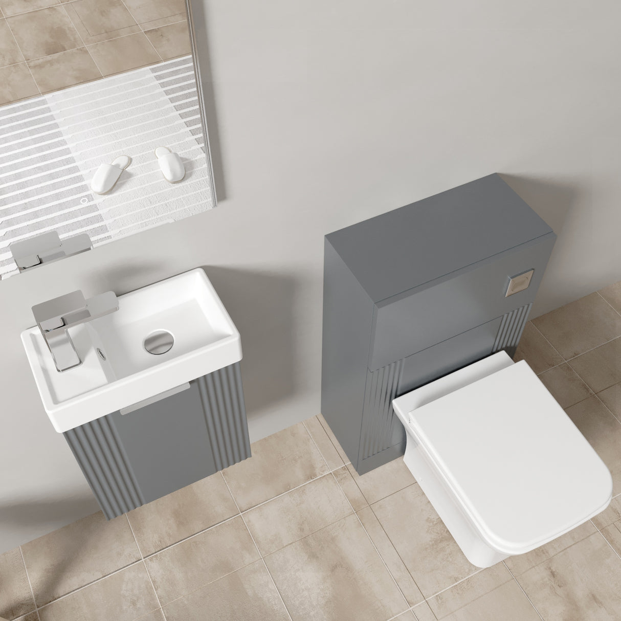 Retro Cloakroom Suite - Wall Hung Basin Unit, Toilet & Tap