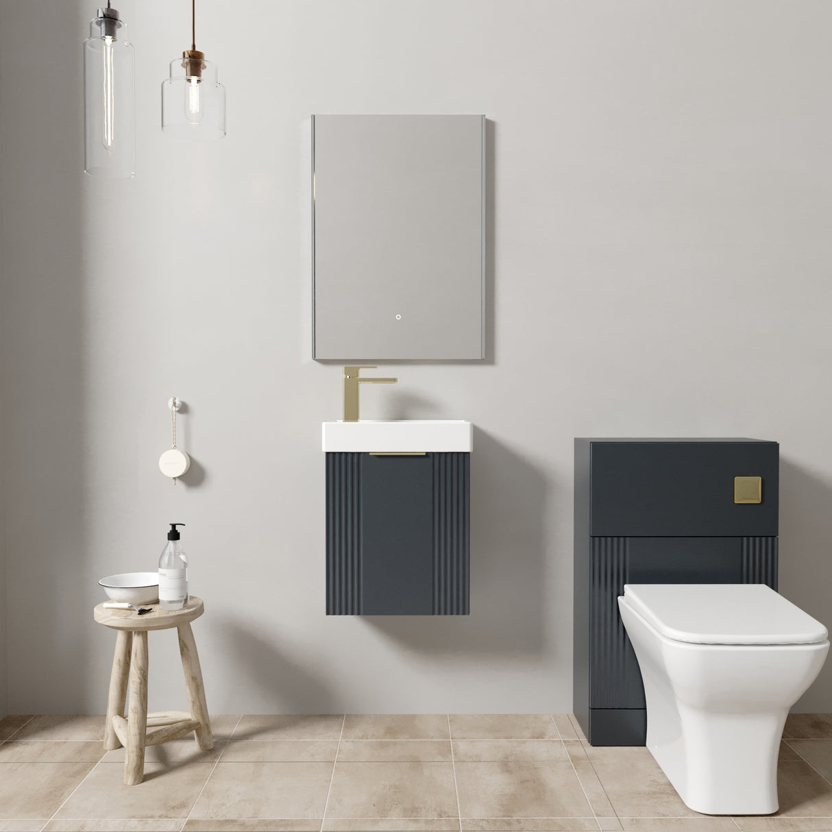 Retro Cloakroom Suite - Wall Hung Basin Unit, Toilet & Tap
