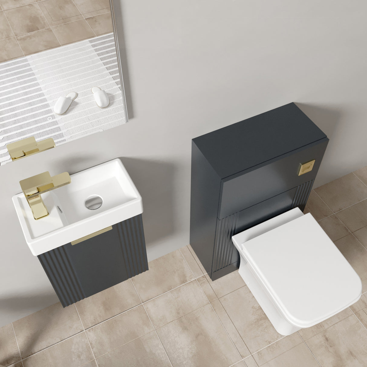 Retro Cloakroom Suite - Wall Hung Basin Unit, Toilet & Tap