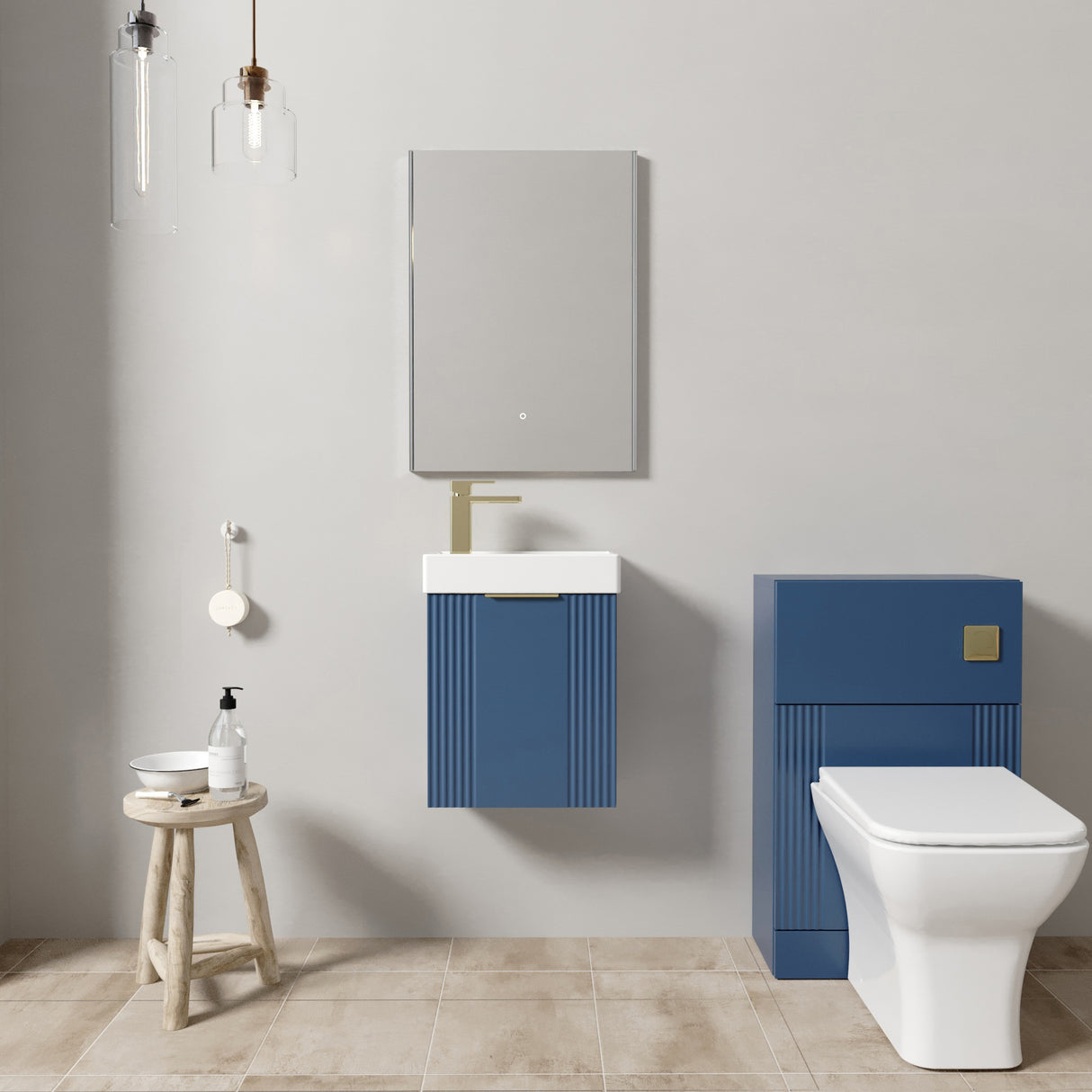 Retro Cloakroom Suite - Wall Hung Basin Unit, Toilet & Tap