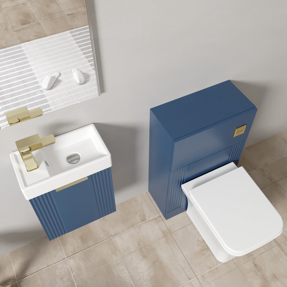 Retro Cloakroom Suite - Wall Hung Basin Unit, Toilet & Tap