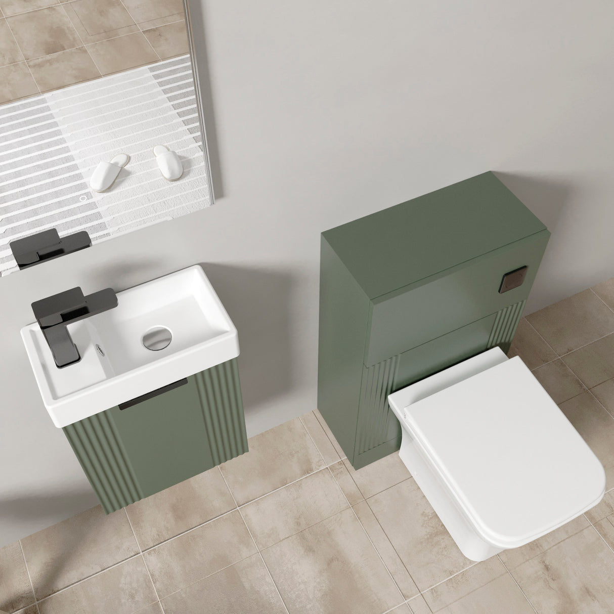 Retro Cloakroom Suite - Wall Hung Basin Unit, Toilet & Tap