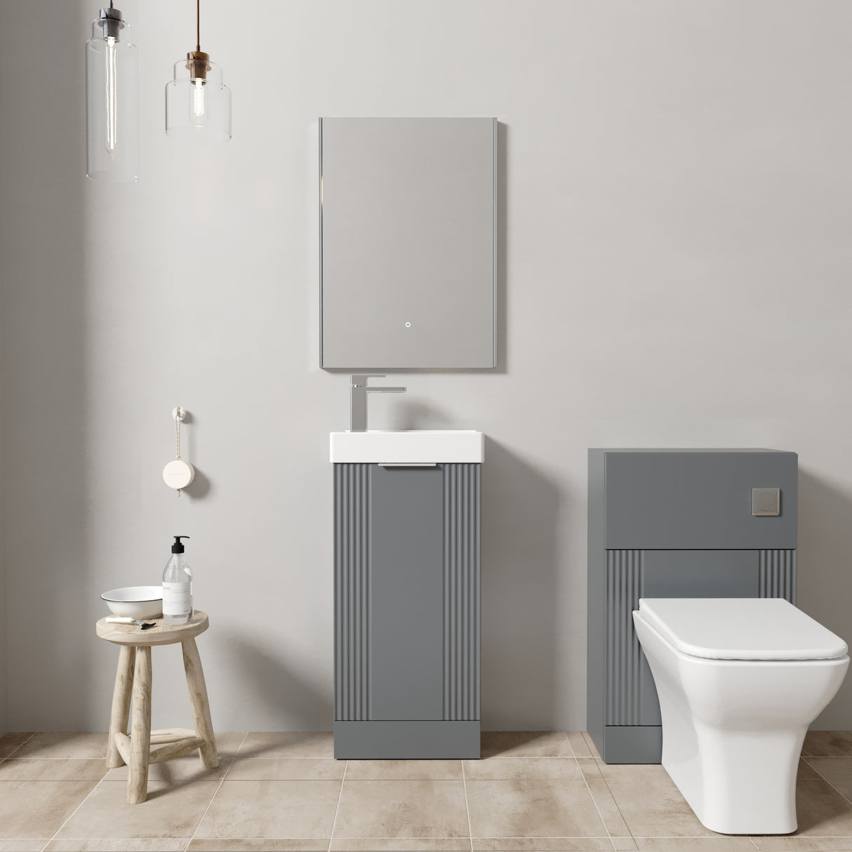 Retro Cloakroom Suite - Floor Standing Basin Unit, Toilet & Tap