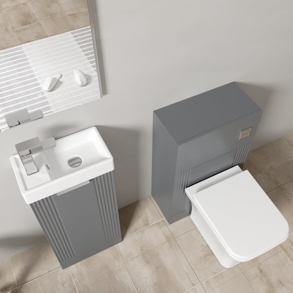 Retro Cloakroom Suite - Floor Standing Basin Unit, Toilet & Tap
