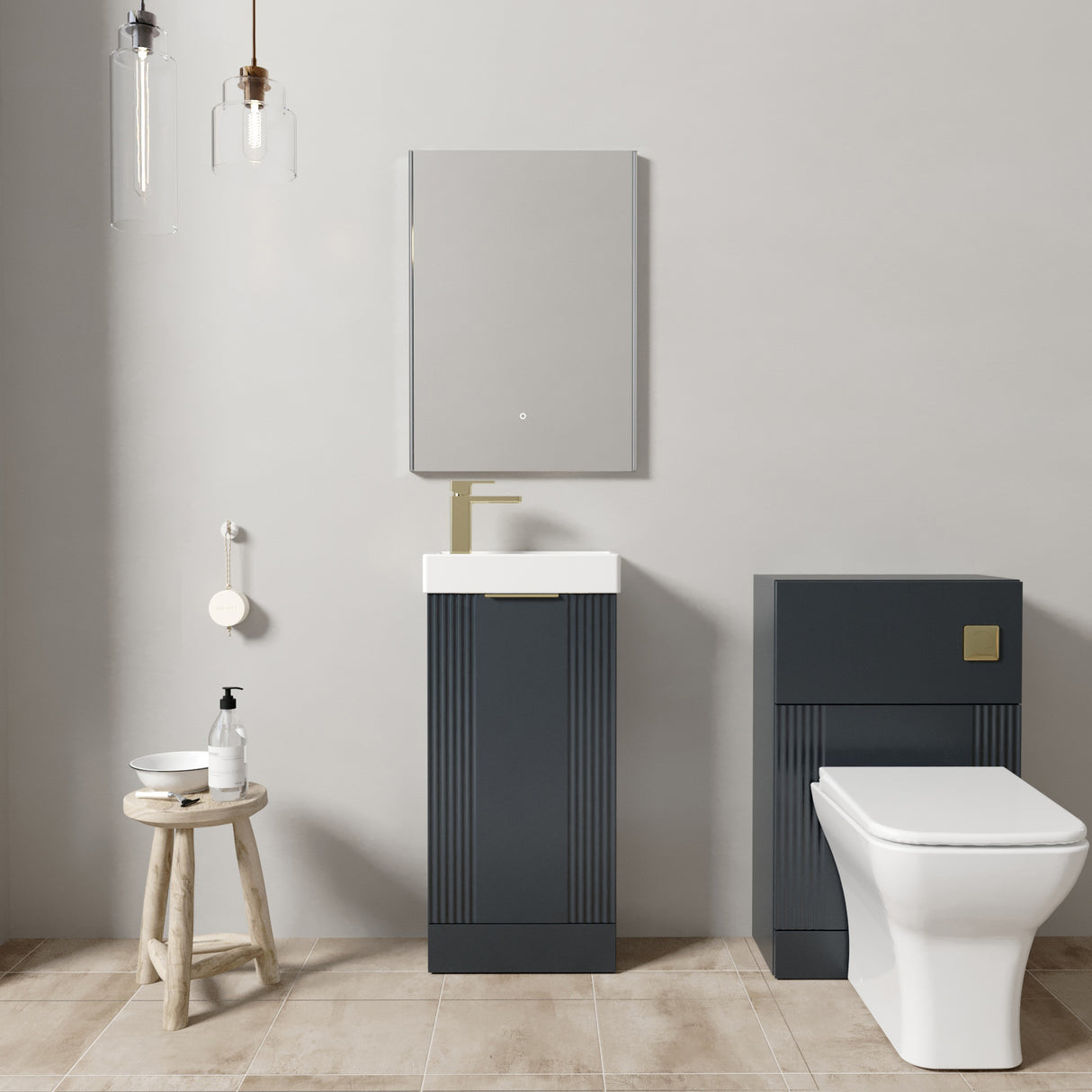 Retro Cloakroom Suite - Floor Standing Basin Unit, Toilet & Tap