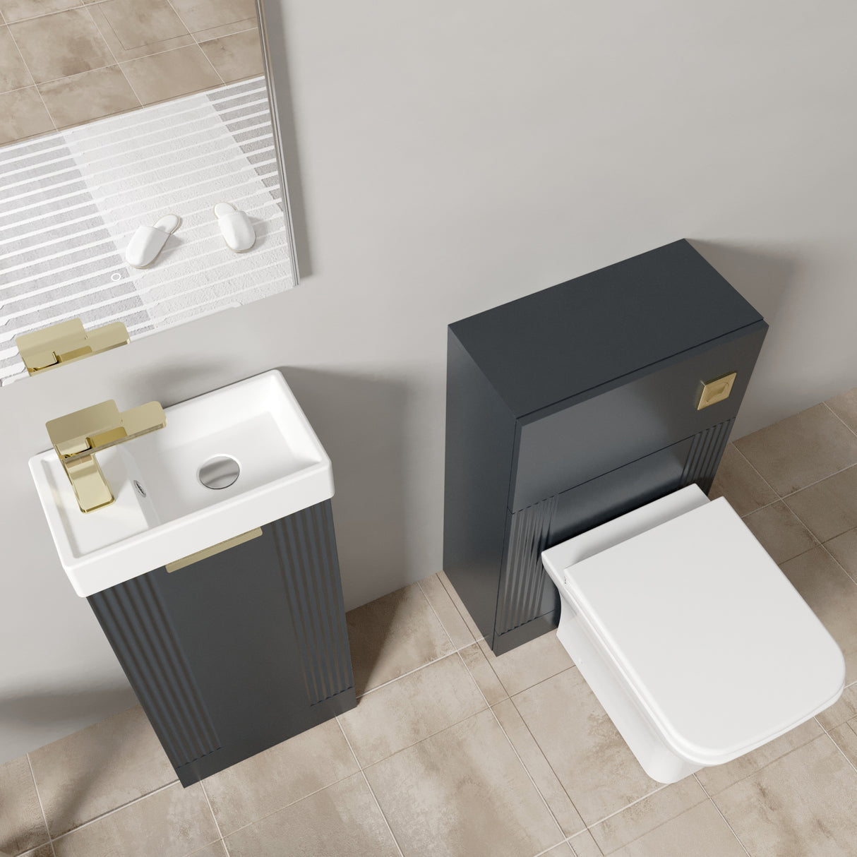 Retro Cloakroom Suite - Floor Standing Basin Unit, Toilet & Tap