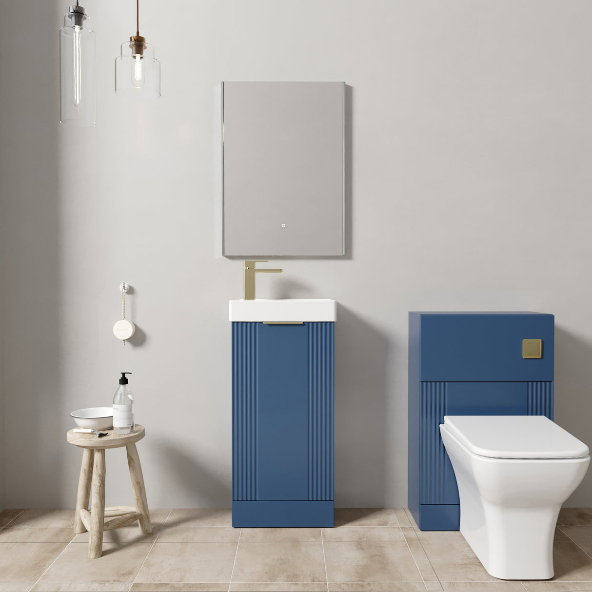 Retro Cloakroom Suite - Floor Standing Basin Unit, Toilet & Tap