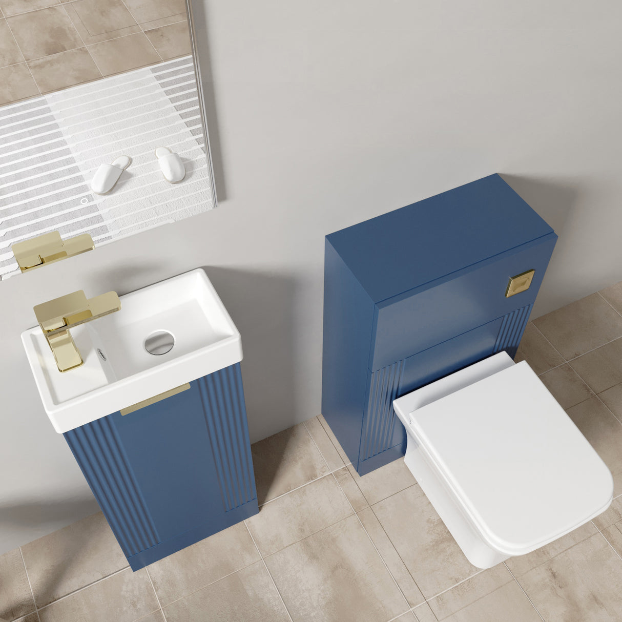 Retro Cloakroom Suite - Floor Standing Basin Unit, Toilet & Tap