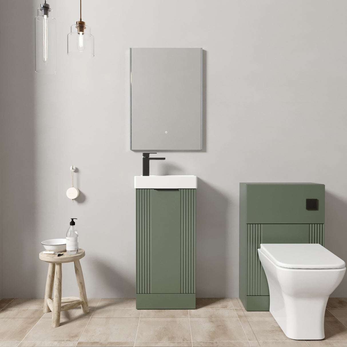 Retro Cloakroom Suite - Floor Standing Basin Unit, Toilet & Tap