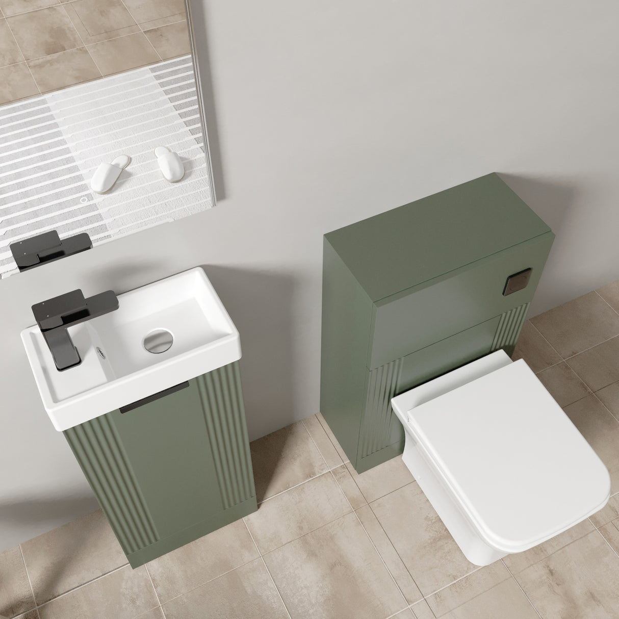 Retro Cloakroom Suite - Floor Standing Basin Unit, Toilet & Tap