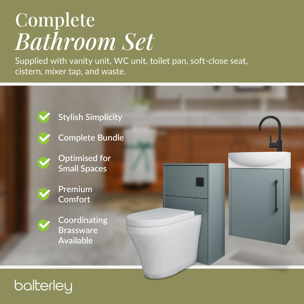 Power Wall Hung Cloakroom Bundle - Vanity, WC Unit, Toilet & Tap