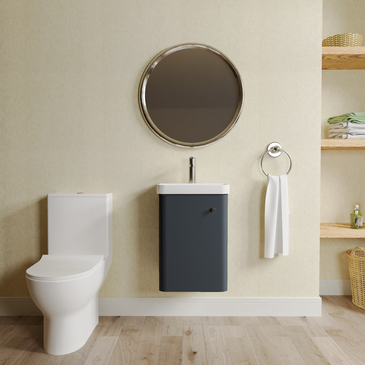 Curve Cloakroom Set - Wall Hung Vanity Basin Unit, Toilet and Mono Basin Mixer Tap