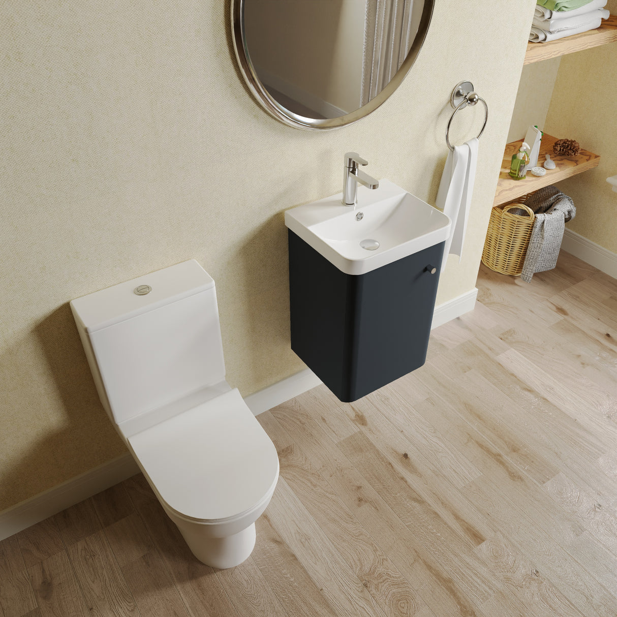 Curve Cloakroom Set - Wall Hung Vanity Basin Unit, Toilet and Mono Basin Mixer Tap
