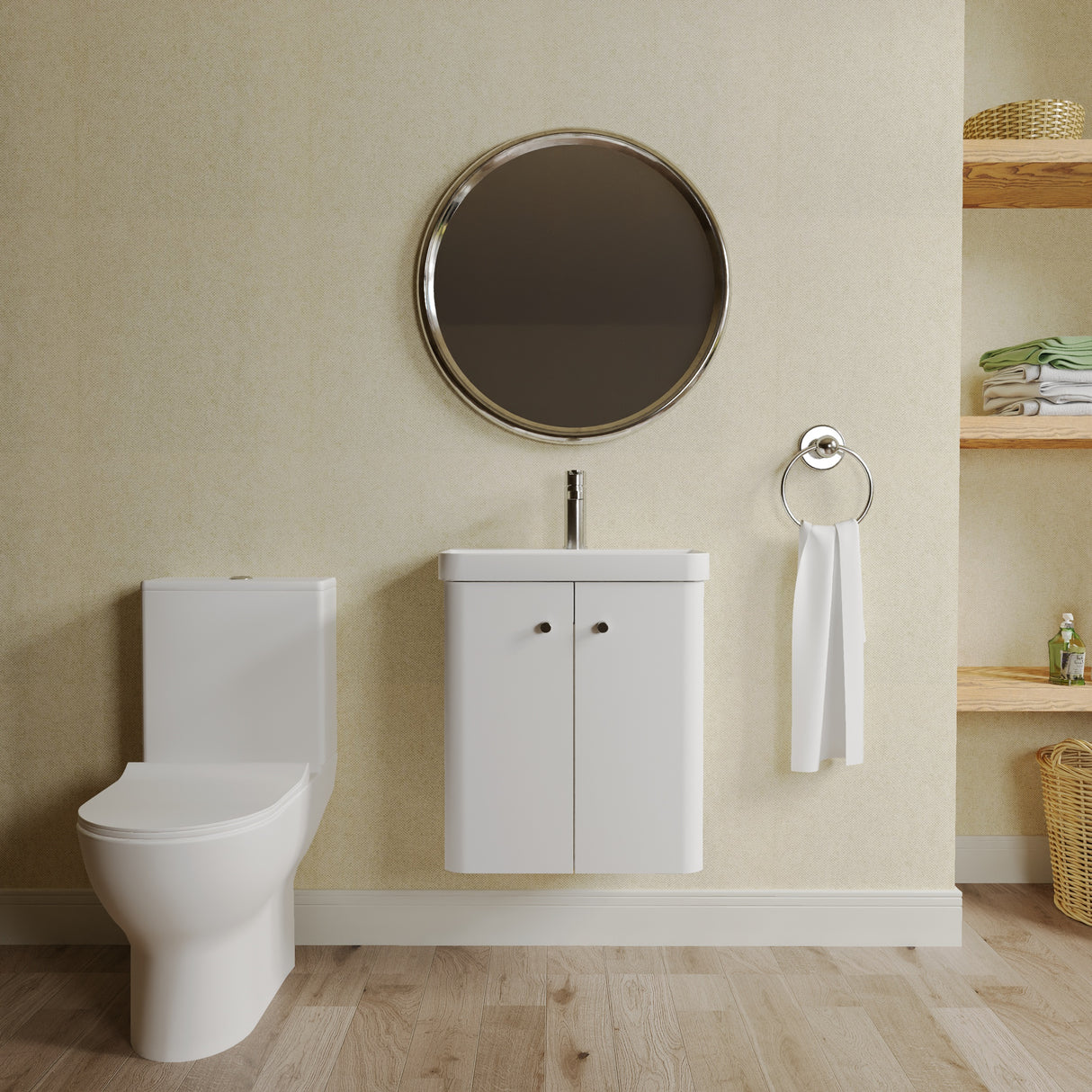 Curve Cloakroom Set - Wall Hung Vanity Basin Unit, Toilet and Mono Basin Mixer Tap
