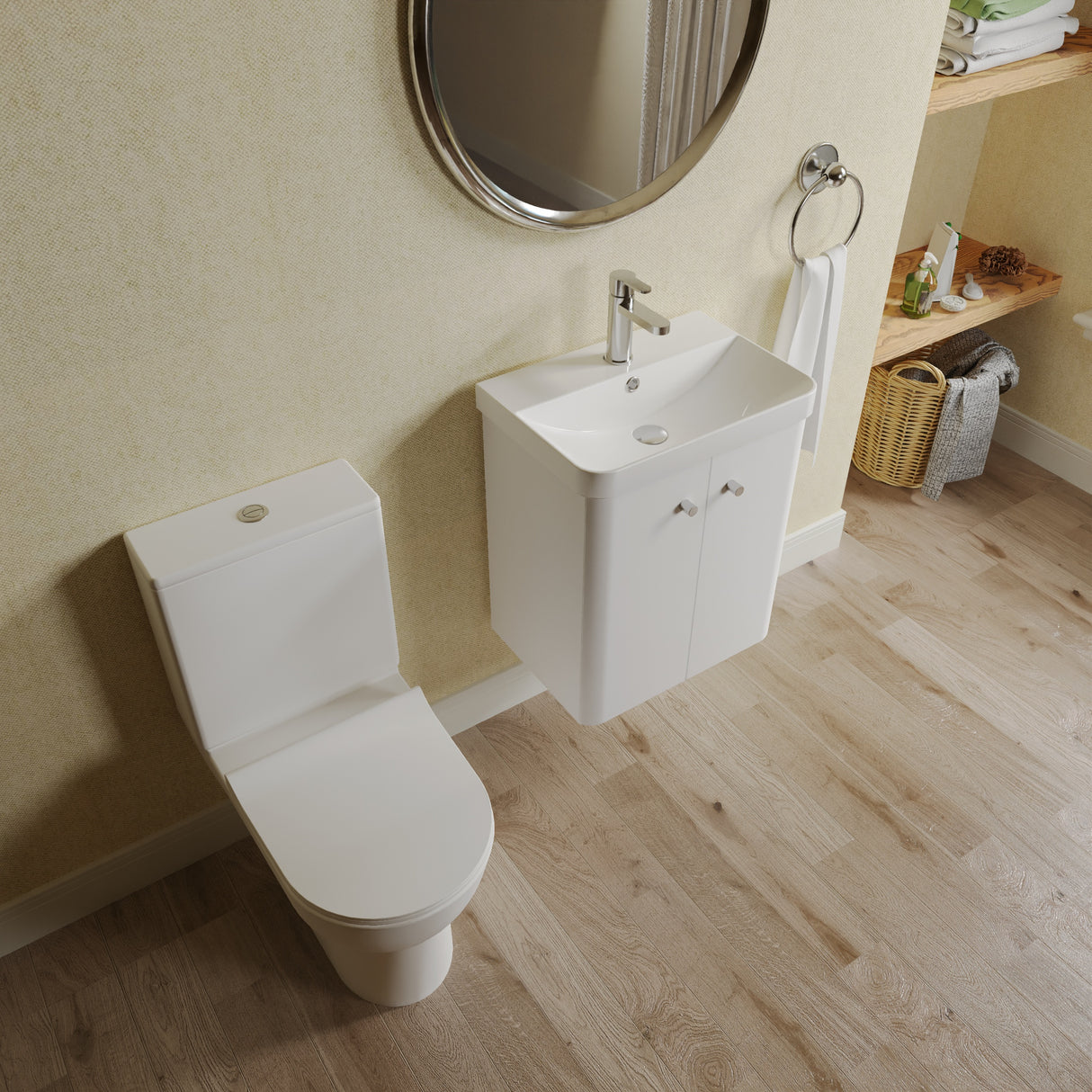 Curve Cloakroom Set - Wall Hung Vanity Basin Unit, Toilet and Mono Basin Mixer Tap