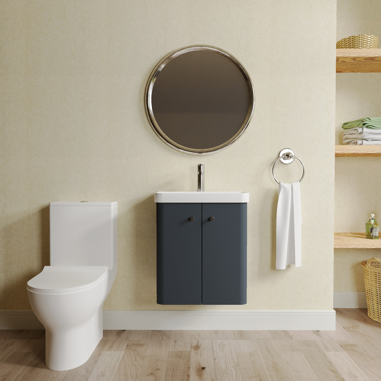 Curve Cloakroom Set - Wall Hung Vanity Basin Unit, Toilet and Mono Basin Mixer Tap