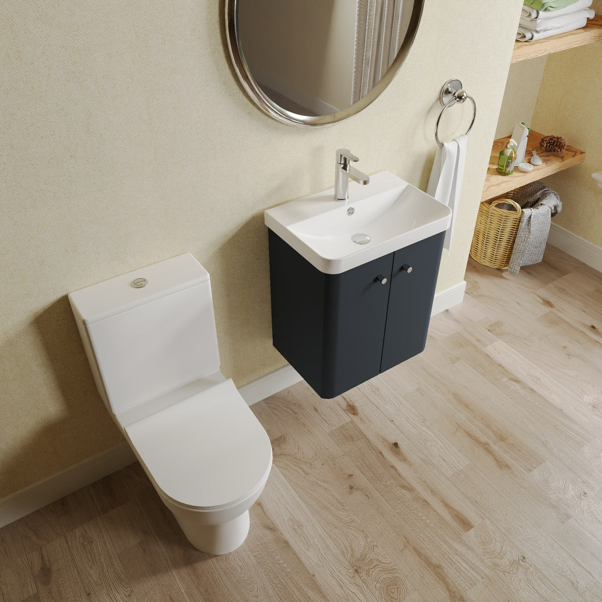 Curve Cloakroom Set - Wall Hung Vanity Basin Unit, Toilet and Mono Basin Mixer Tap