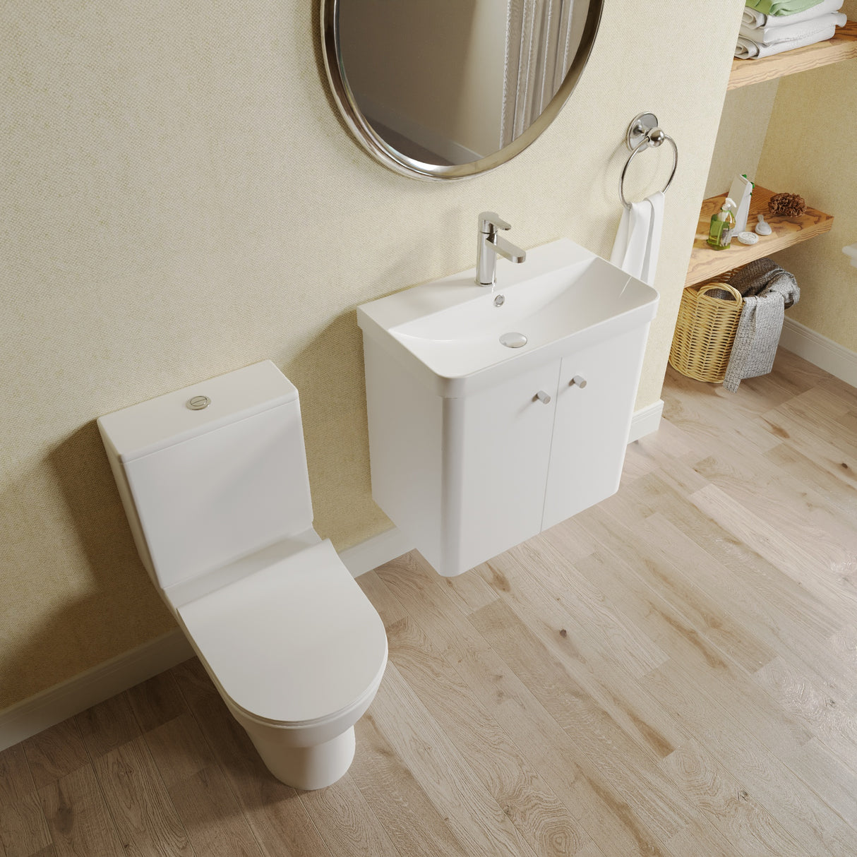 Curve Cloakroom Set - Wall Hung Vanity Basin Unit, Toilet and Mono Basin Mixer Tap