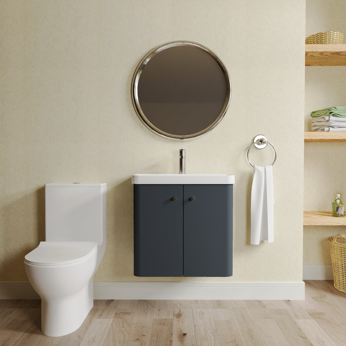 Curve Cloakroom Set - Wall Hung Vanity Basin Unit, Toilet and Mono Basin Mixer Tap