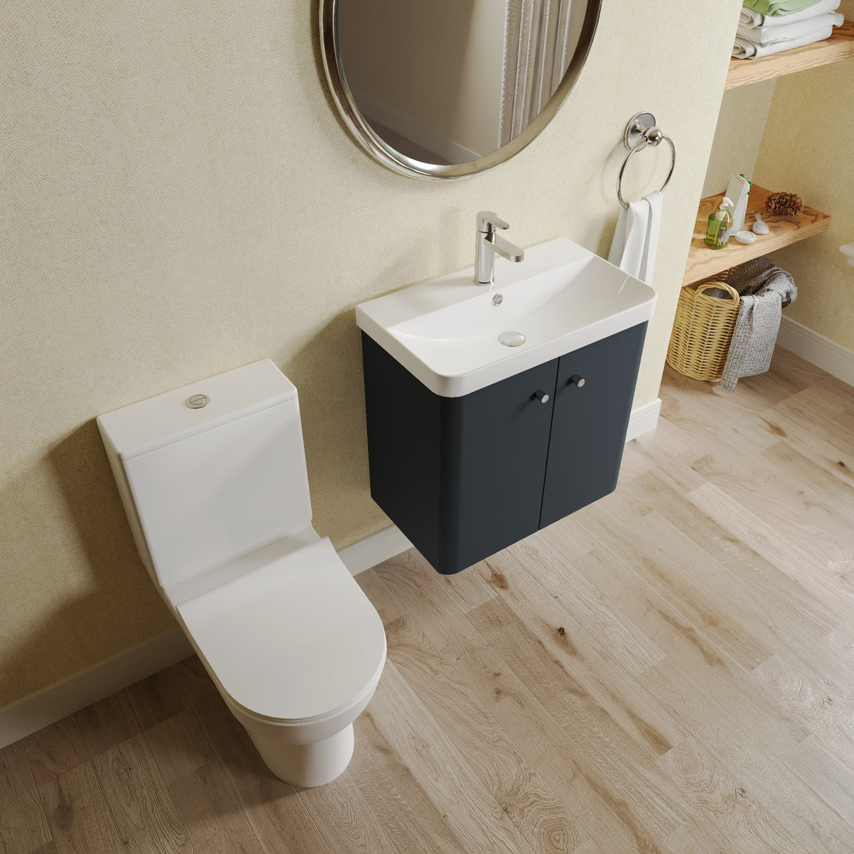 Curve Cloakroom Set - Wall Hung Vanity Basin Unit, Toilet and Mono Basin Mixer Tap