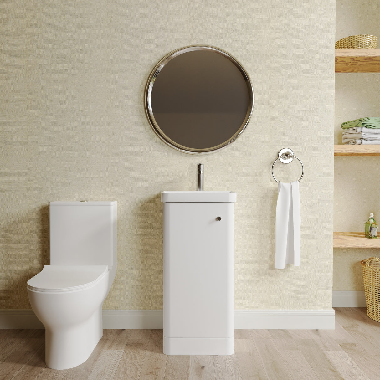 Curve Cloakroom Set - Floor Standing Vanity Basin Unit, Toilet and Mono Basin Mixer Tap