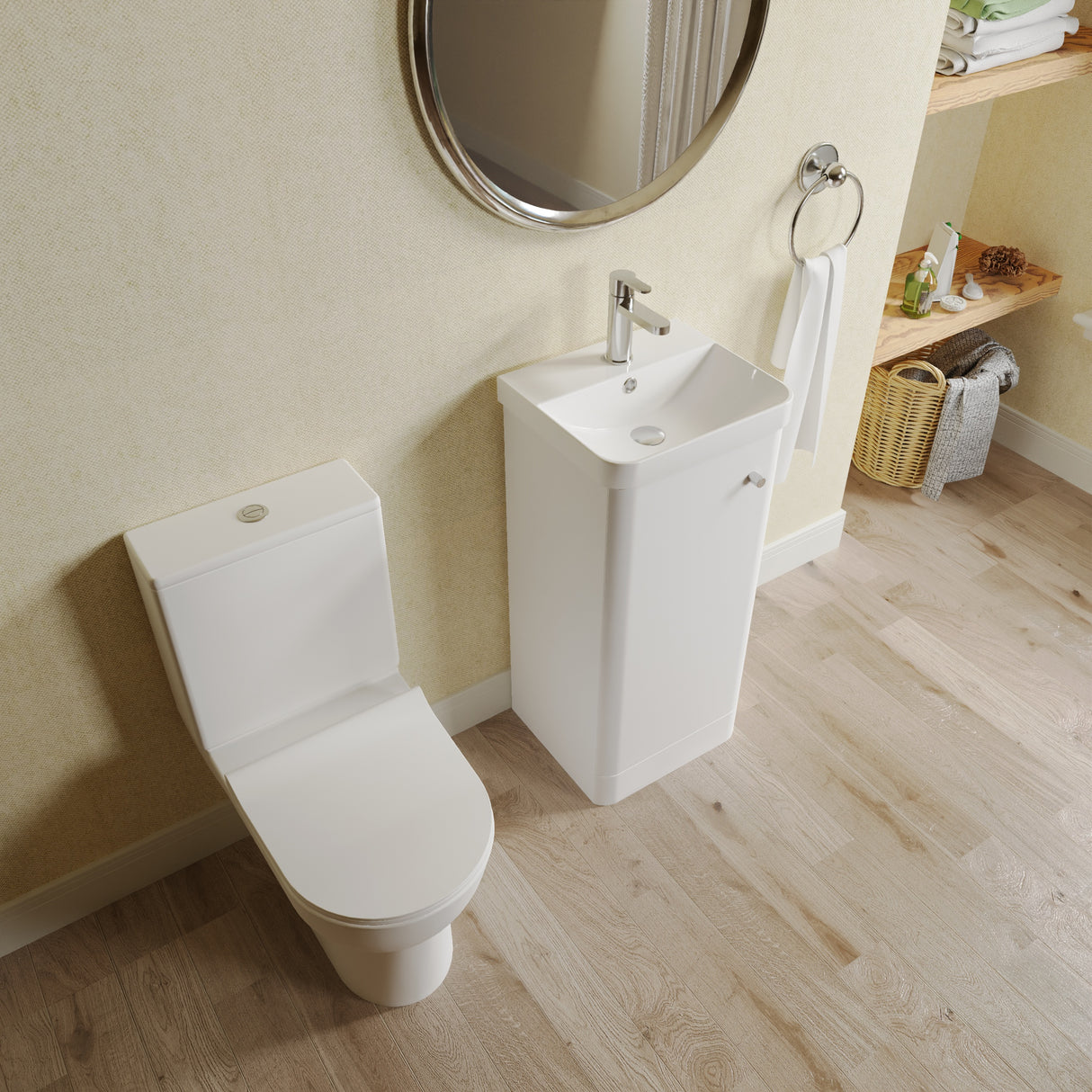 Curve Cloakroom Set - Floor Standing Vanity Basin Unit, Toilet and Mono Basin Mixer Tap
