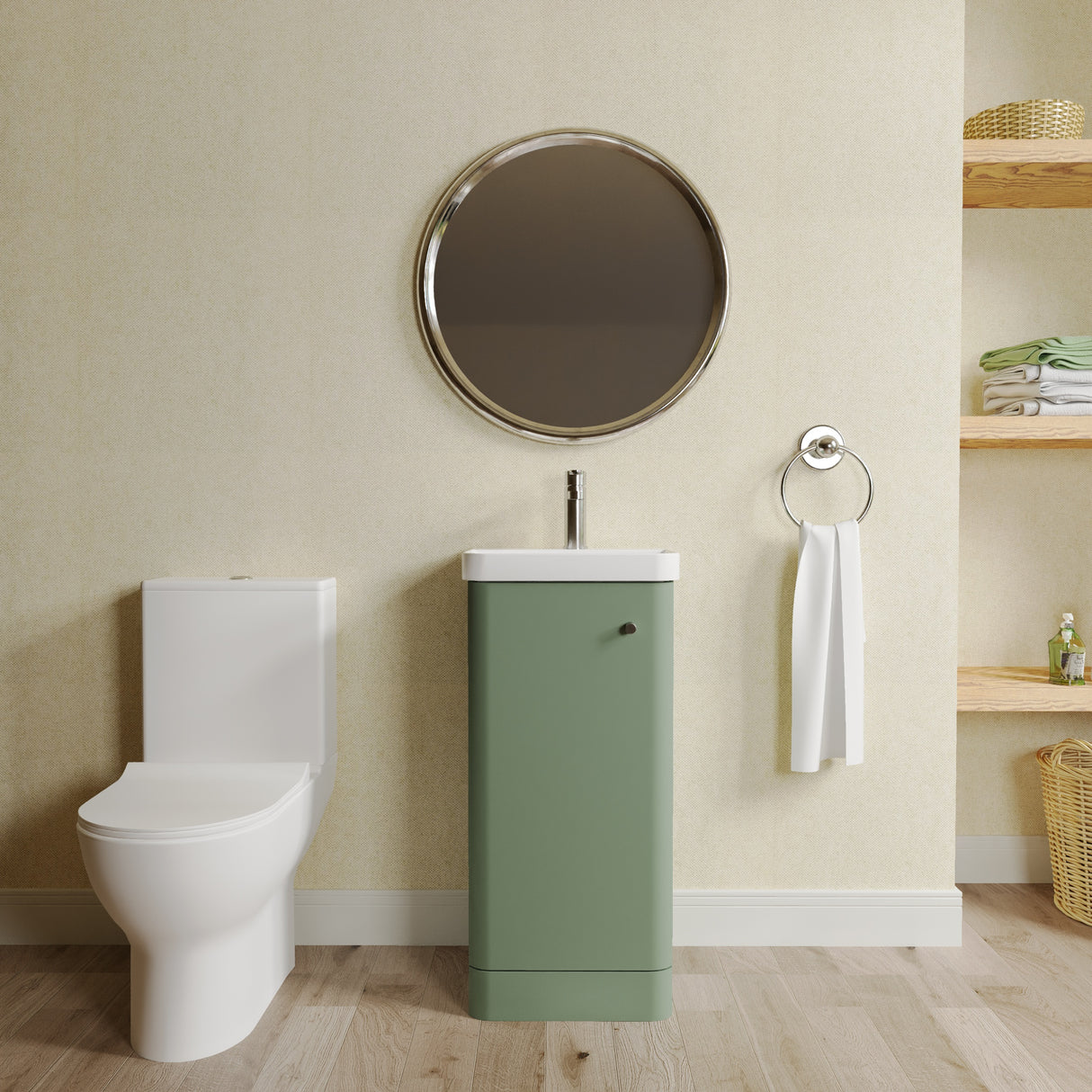 Curve Cloakroom Set - Floor Standing Vanity Basin Unit, Toilet and Mono Basin Mixer Tap