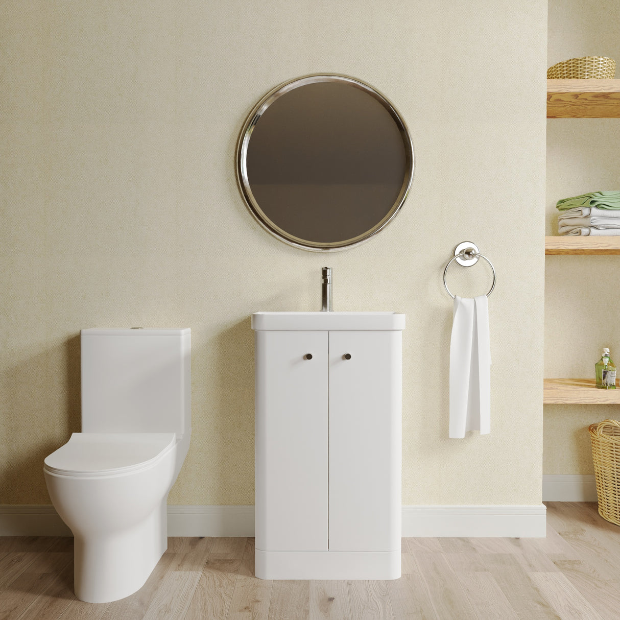 Curve Cloakroom Set - Floor Standing Vanity Basin Unit, Toilet and Mono Basin Mixer Tap
