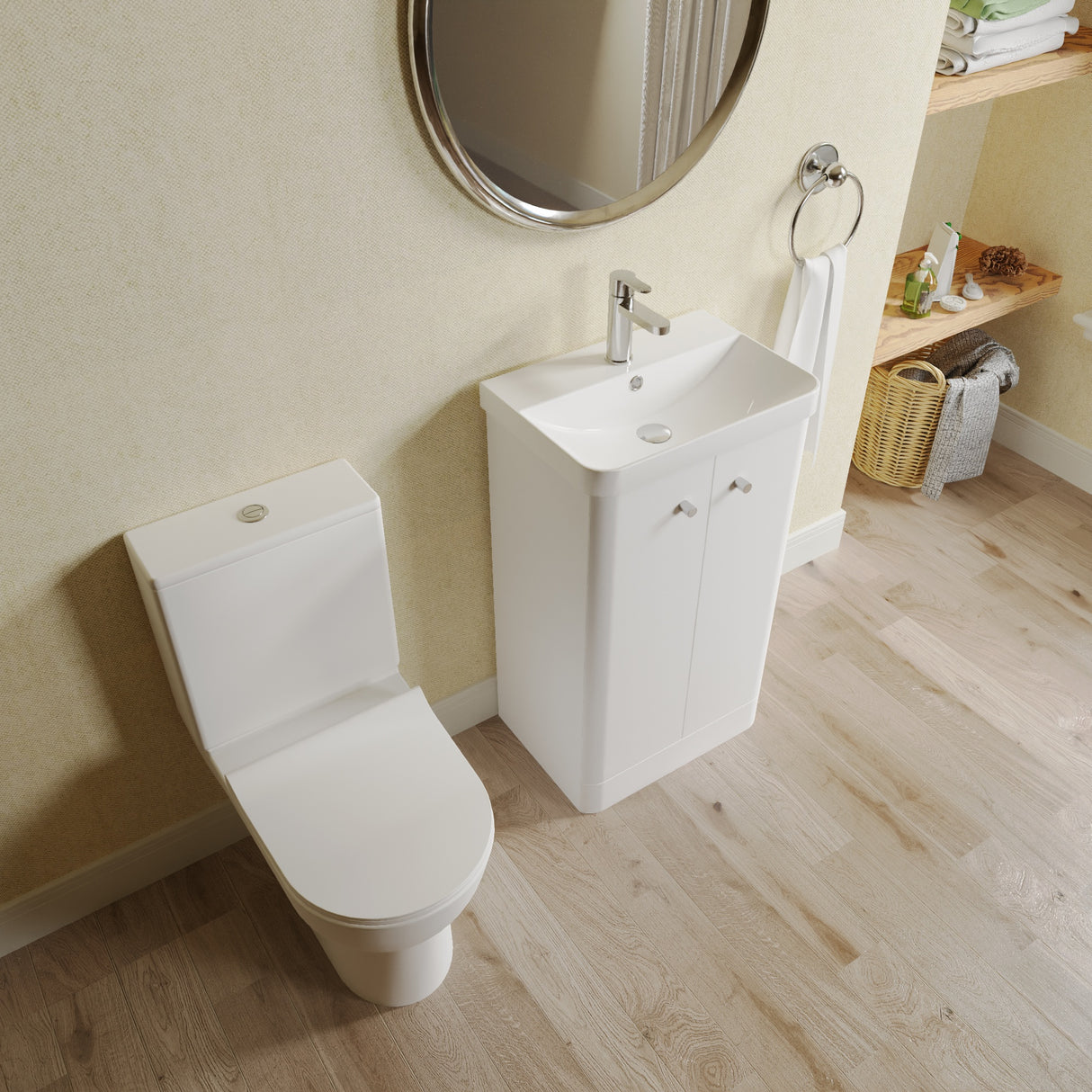 Curve Cloakroom Set - Floor Standing Vanity Basin Unit, Toilet and Mono Basin Mixer Tap