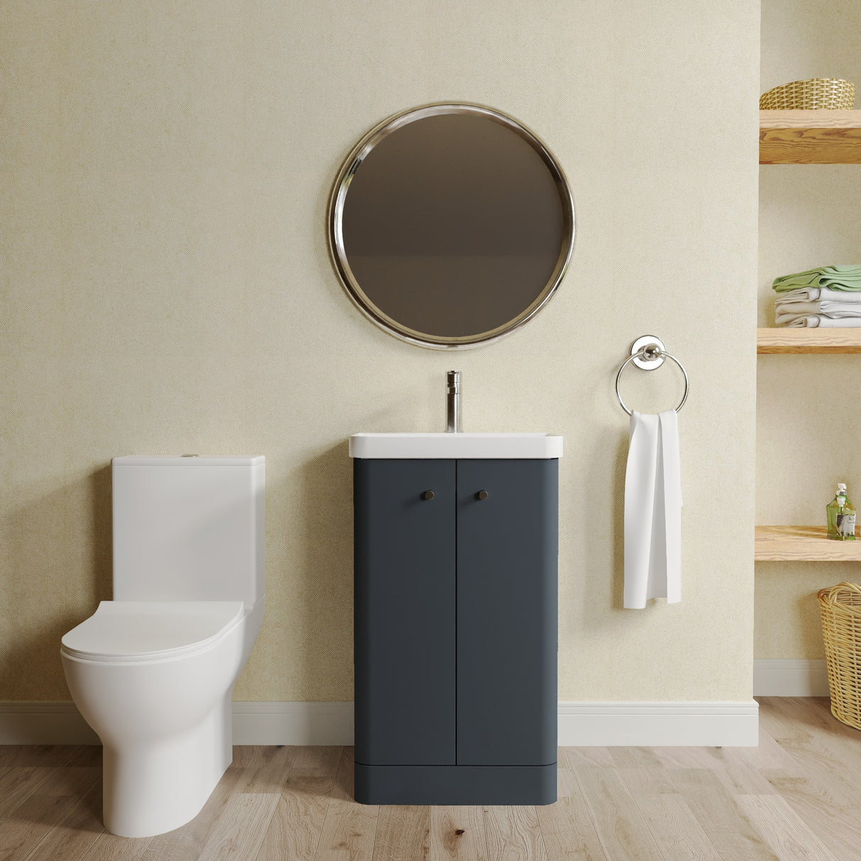 Curve Cloakroom Set - Floor Standing Vanity Basin Unit, Toilet and Mono Basin Mixer Tap