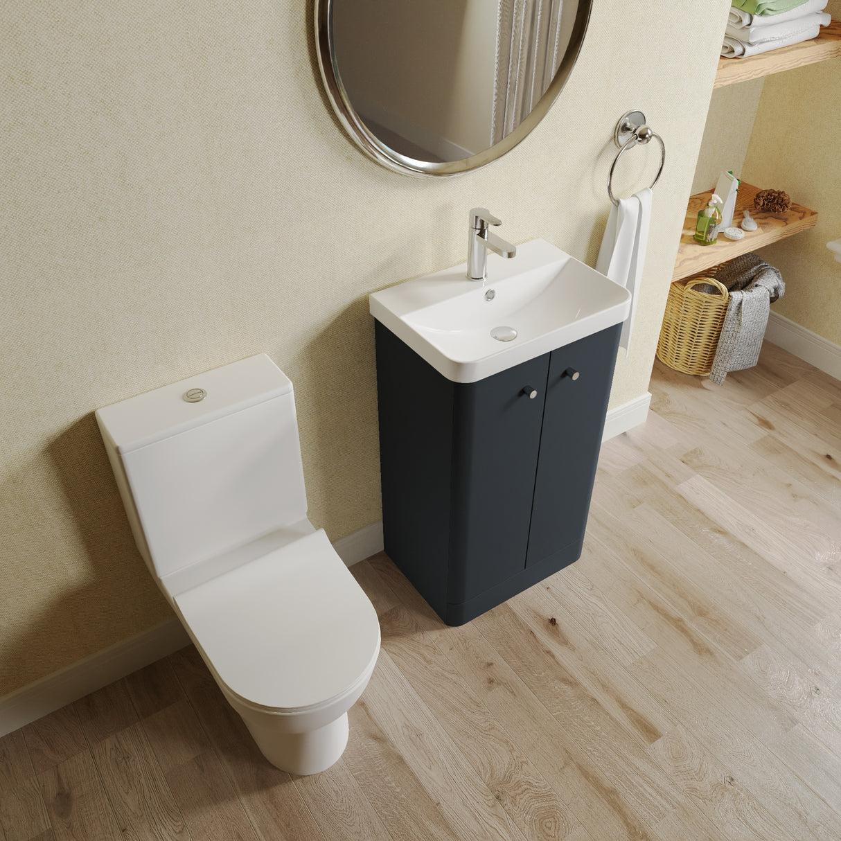 Curve Cloakroom Set - Floor Standing Vanity Basin Unit, Toilet and Mono Basin Mixer Tap