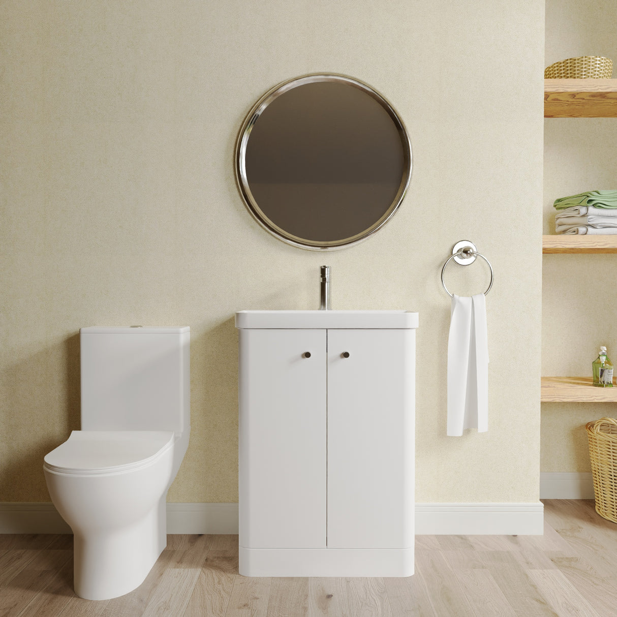 Curve Cloakroom Set - Floor Standing Vanity Basin Unit, Toilet and Mono Basin Mixer Tap