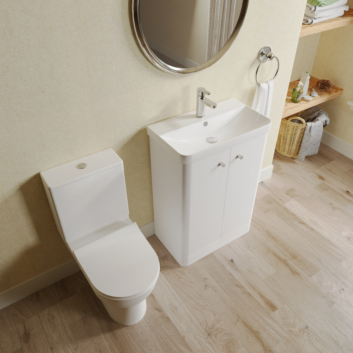 Curve Cloakroom Set - Floor Standing Vanity Basin Unit, Toilet and Mono Basin Mixer Tap