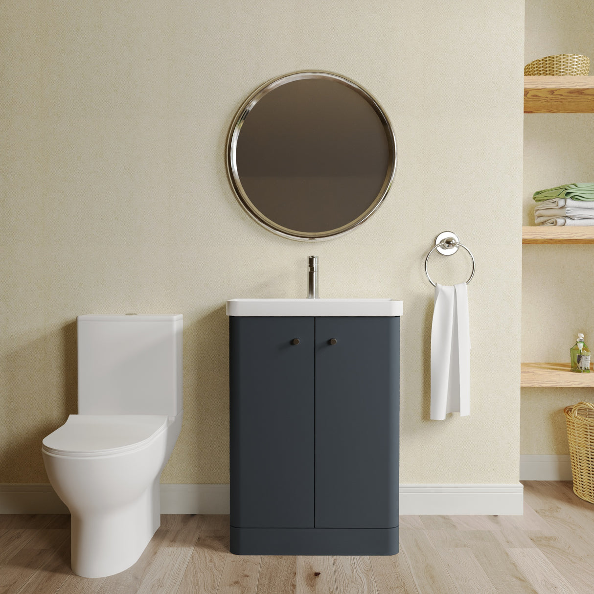 Curve Cloakroom Set - Floor Standing Vanity Basin Unit, Toilet and Mono Basin Mixer Tap