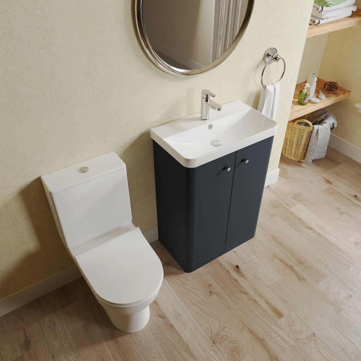 Curve Cloakroom Set - Floor Standing Vanity Basin Unit, Toilet and Mono Basin Mixer Tap