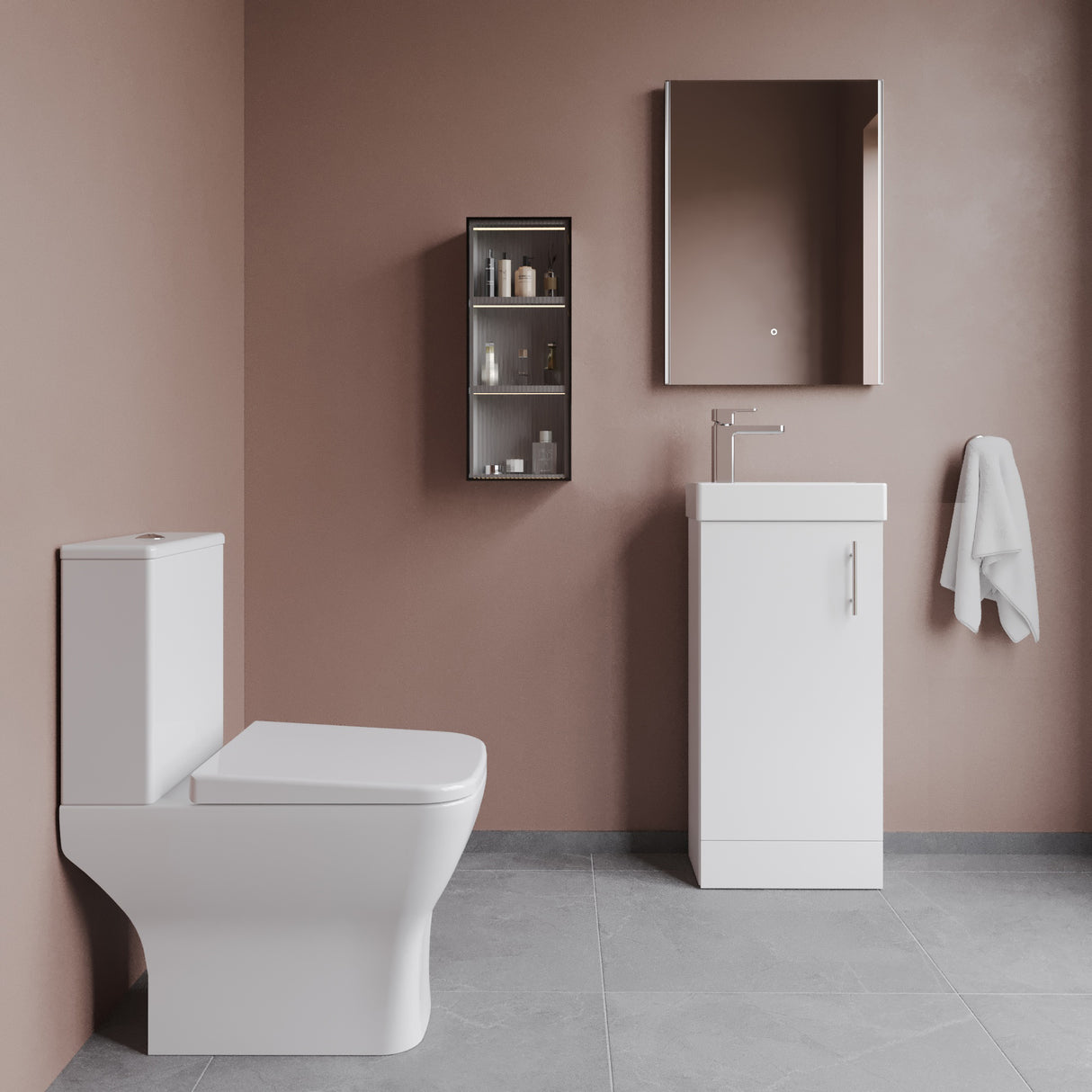Saint Cloakroom Set - Floor Standing Vanity Basin Unit, Toilet Pan, Cistern, Seat & Mini Basin Tap