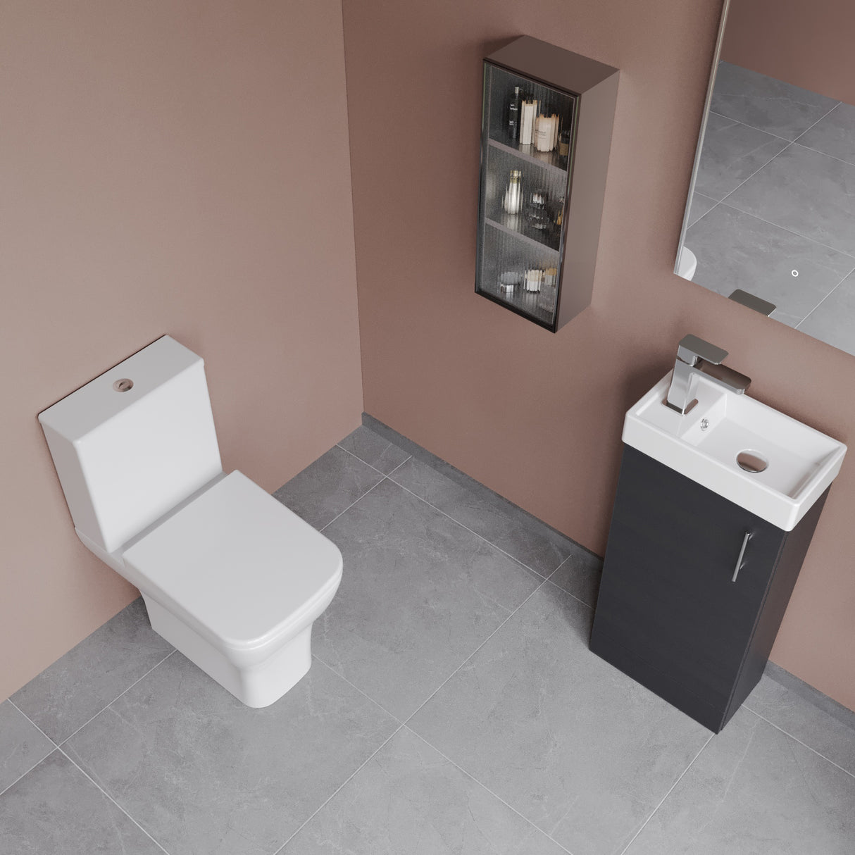 Saint Cloakroom Set - Floor Standing Vanity Basin Unit, Toilet Pan, Cistern, Seat & Mini Basin Tap