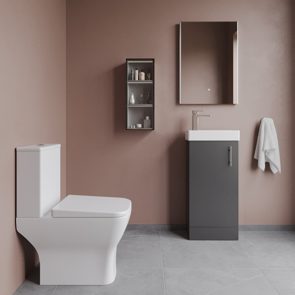 Saint Cloakroom Set - Floor Standing Vanity Basin Unit, Toilet Pan, Cistern, Seat & Mini Basin Tap