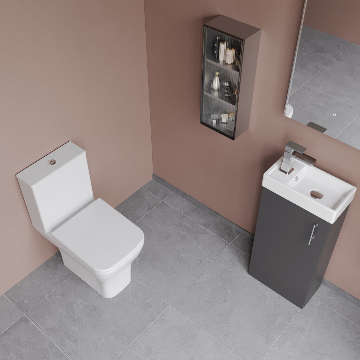 Saint Cloakroom Set - Floor Standing Vanity Basin Unit, Toilet Pan, Cistern, Seat & Mini Basin Tap