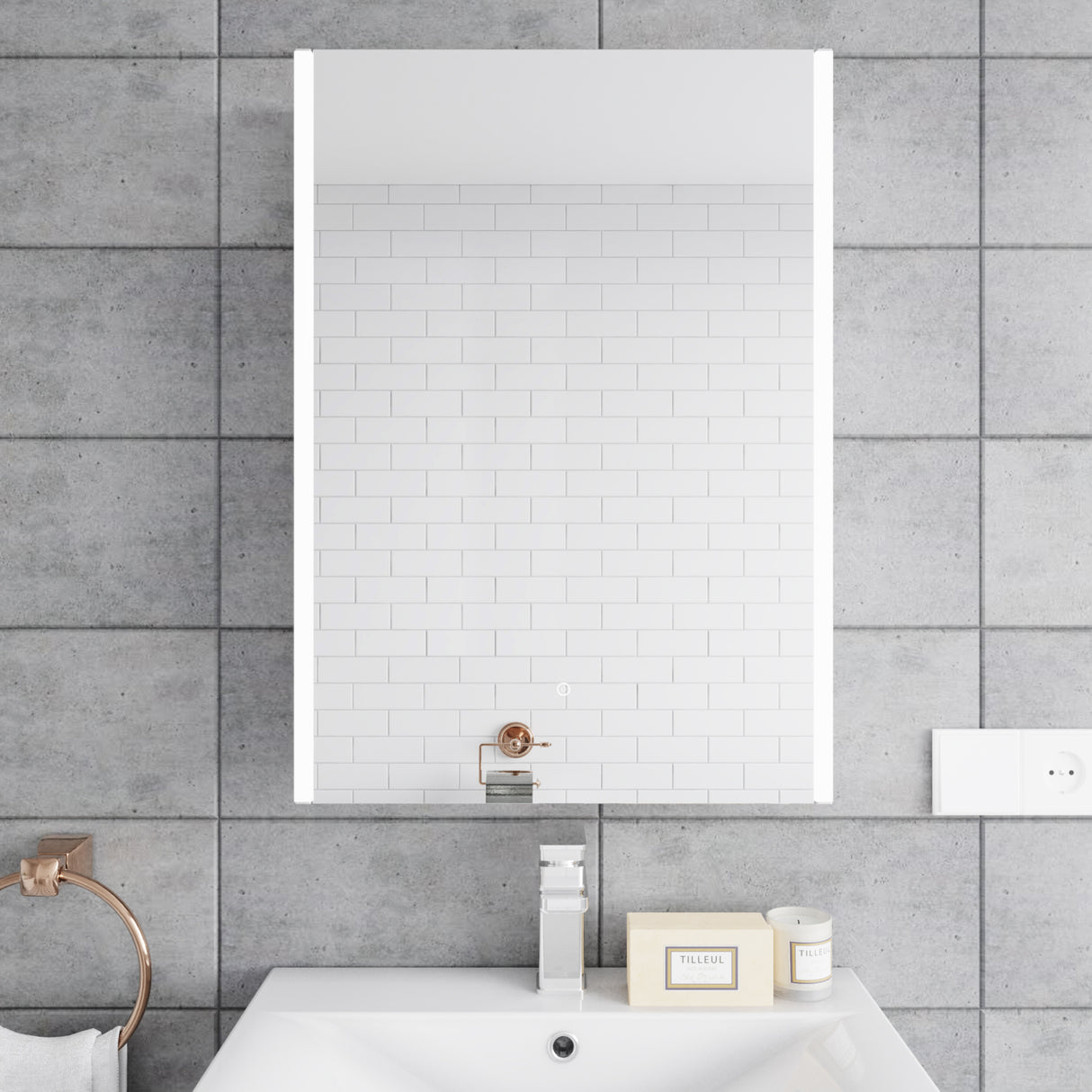 1 Door Touch Sensor Mirror Cabinet with 2 Shelves, Demister & Shaver Socket