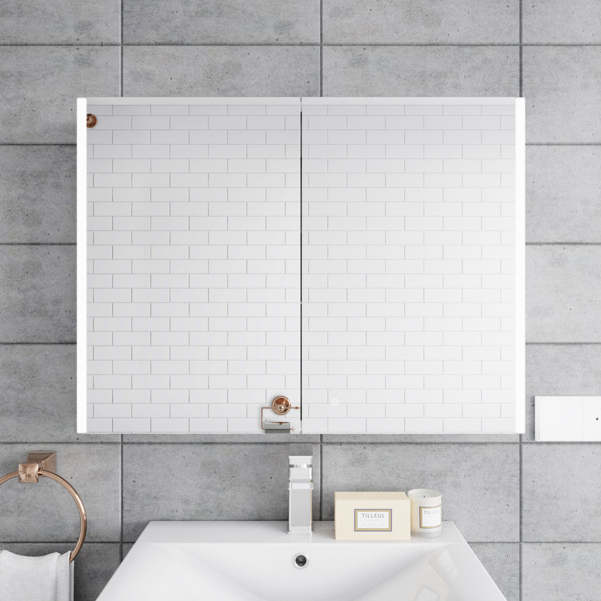 2 Door Touch Sensor Mirror Cabinet with 2 Shelves, Demister & Shaving Socket