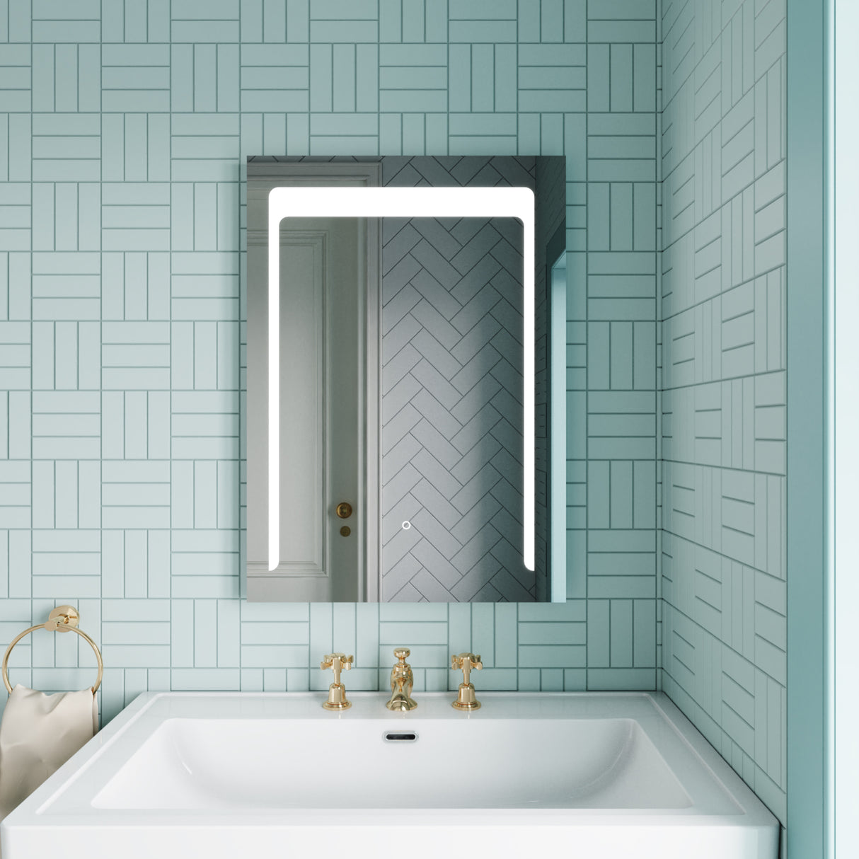 Rectangular LED Illuminated Touch Sensor Mirror with Demister, 700mm x 500mm