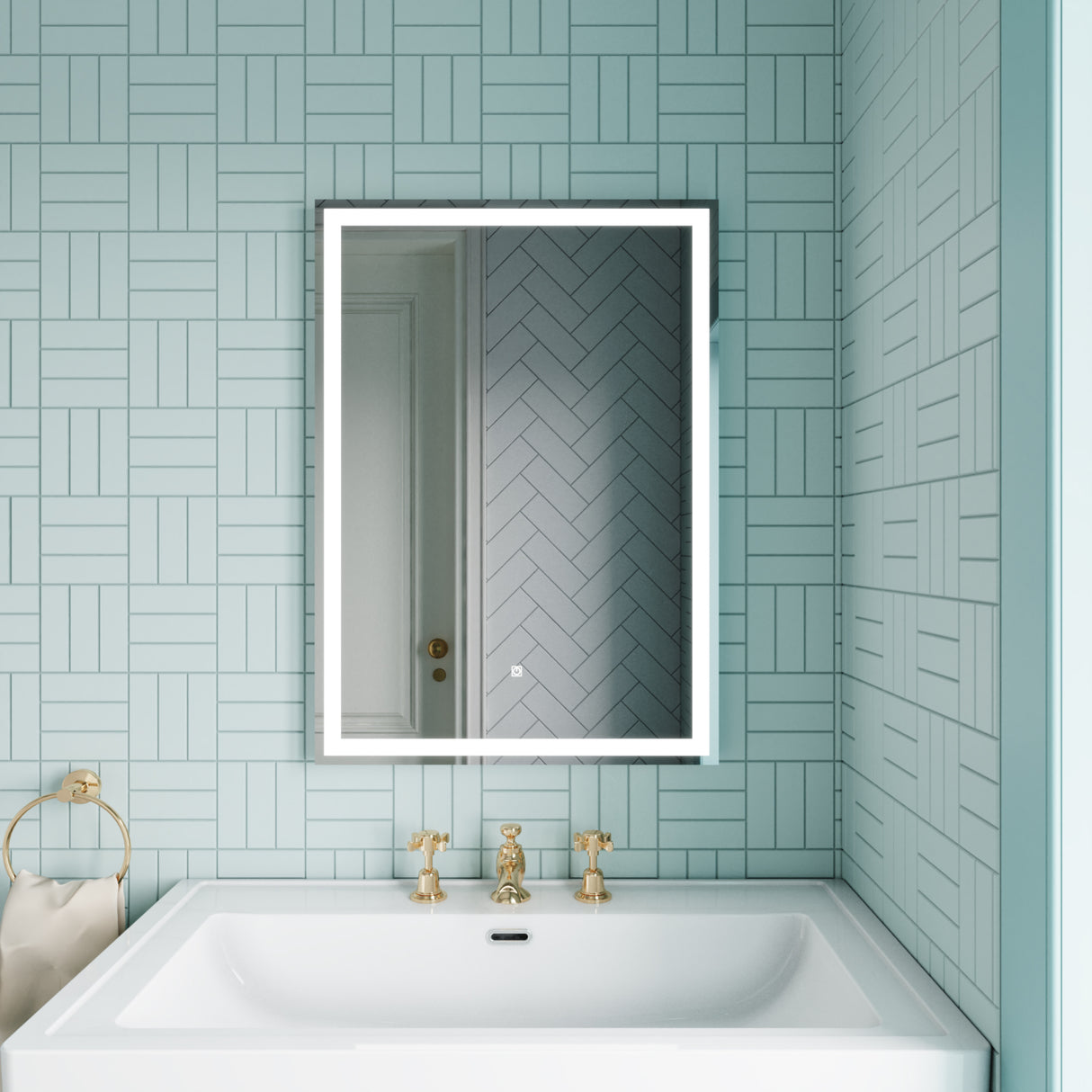 Rectangular LED Illuminated Framed Touch Sensor Mirror with Demister, 700mm x 500mm