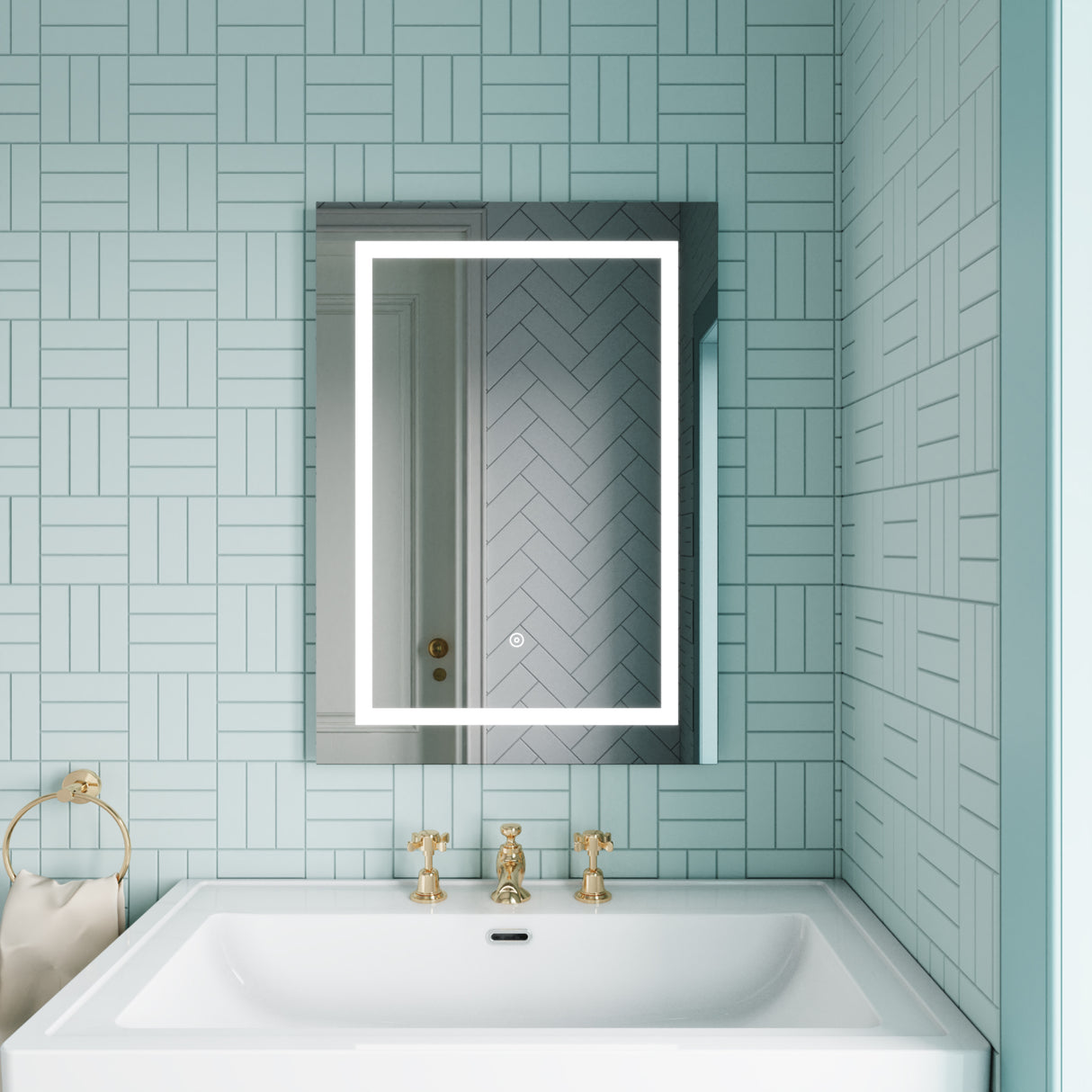 Rectangular LED Framed Illuminated Touch Sensor Mirror with Demister, 700mm x 500mm