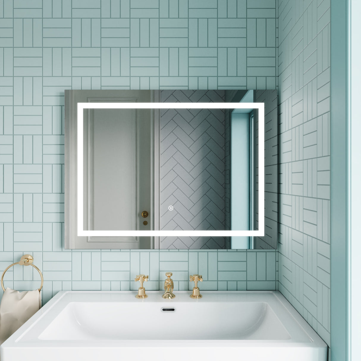 Rectangular Landscape LED Illuminated Touch Sensor Mirror with Demister, 800mm x 500mm