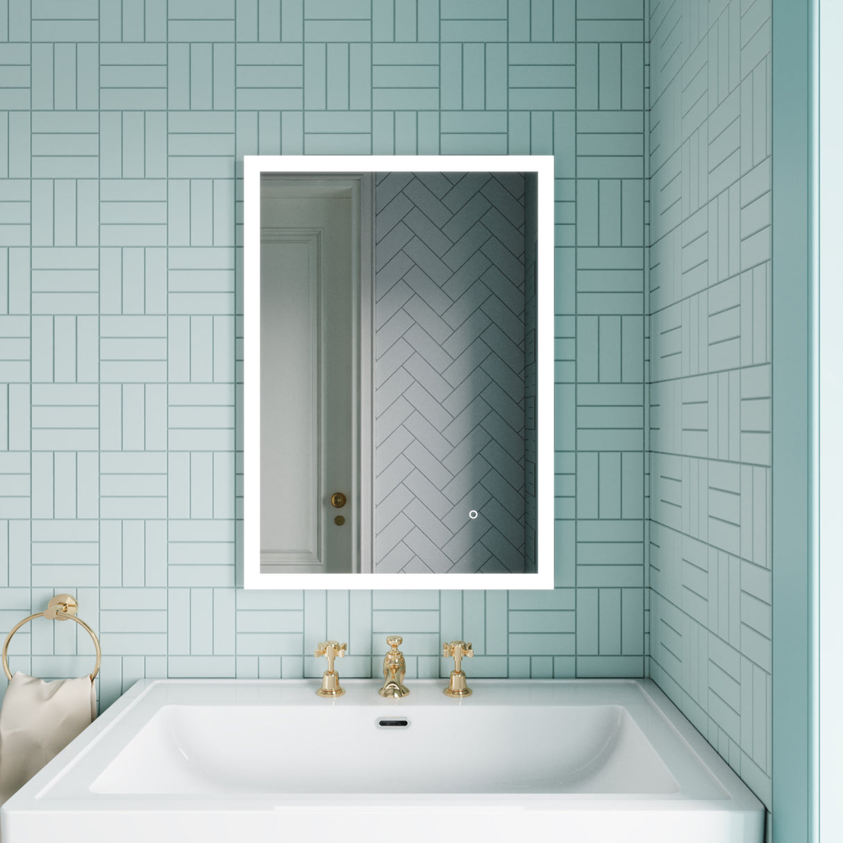 Rectangular LED Illuminated Touch Sensor Minimalist Mirror with Demister, 700mm x 500mm