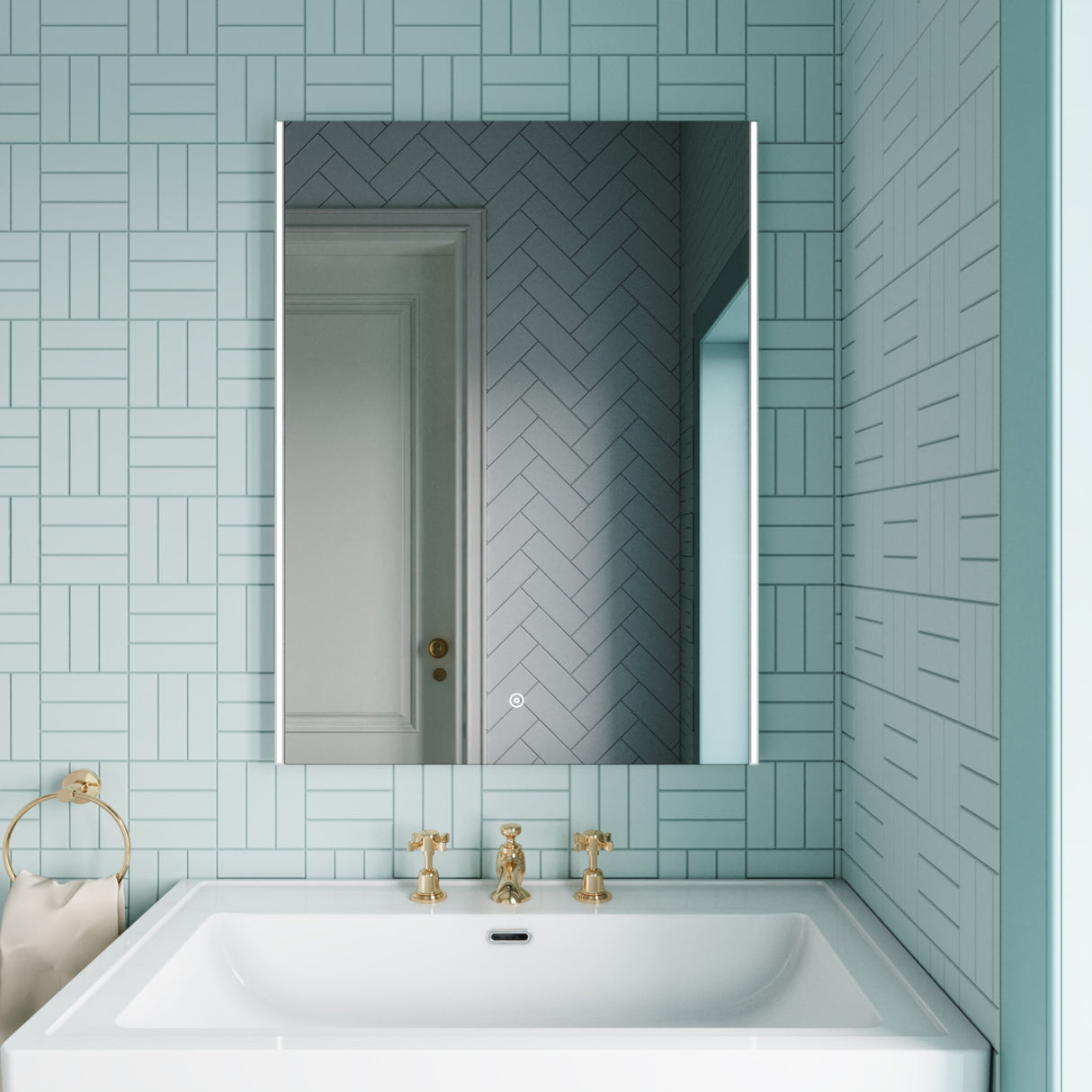 Rectangular LED Ambient Illuminated Touch Sensor Mirror with Demister, 800mm x 600mm