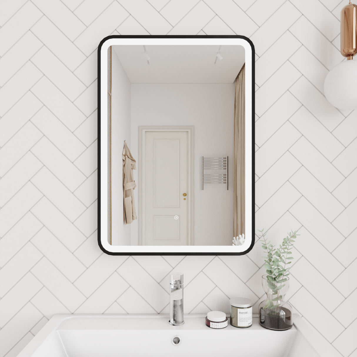 Rectangular LED Illuminated Touch Sensor Framed Mirror with Demister, 700mm x 500mm