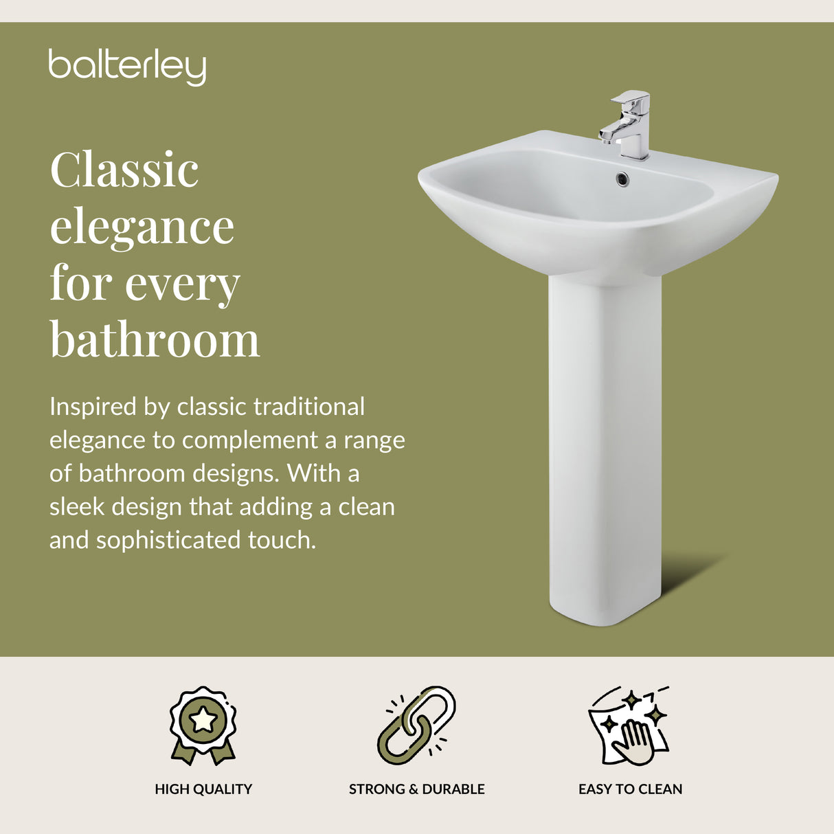 Sleek Modern White 545mm Round Bathroom Basin & Pedestal